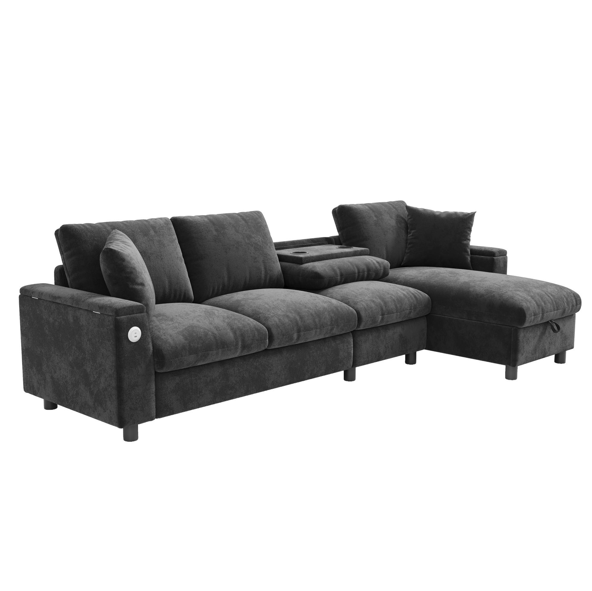 ECKSOFA 280/137/84 cm grau aus Chenille mit Schlaffunktion - Grau, Textil (137/280cm) - OKWISH