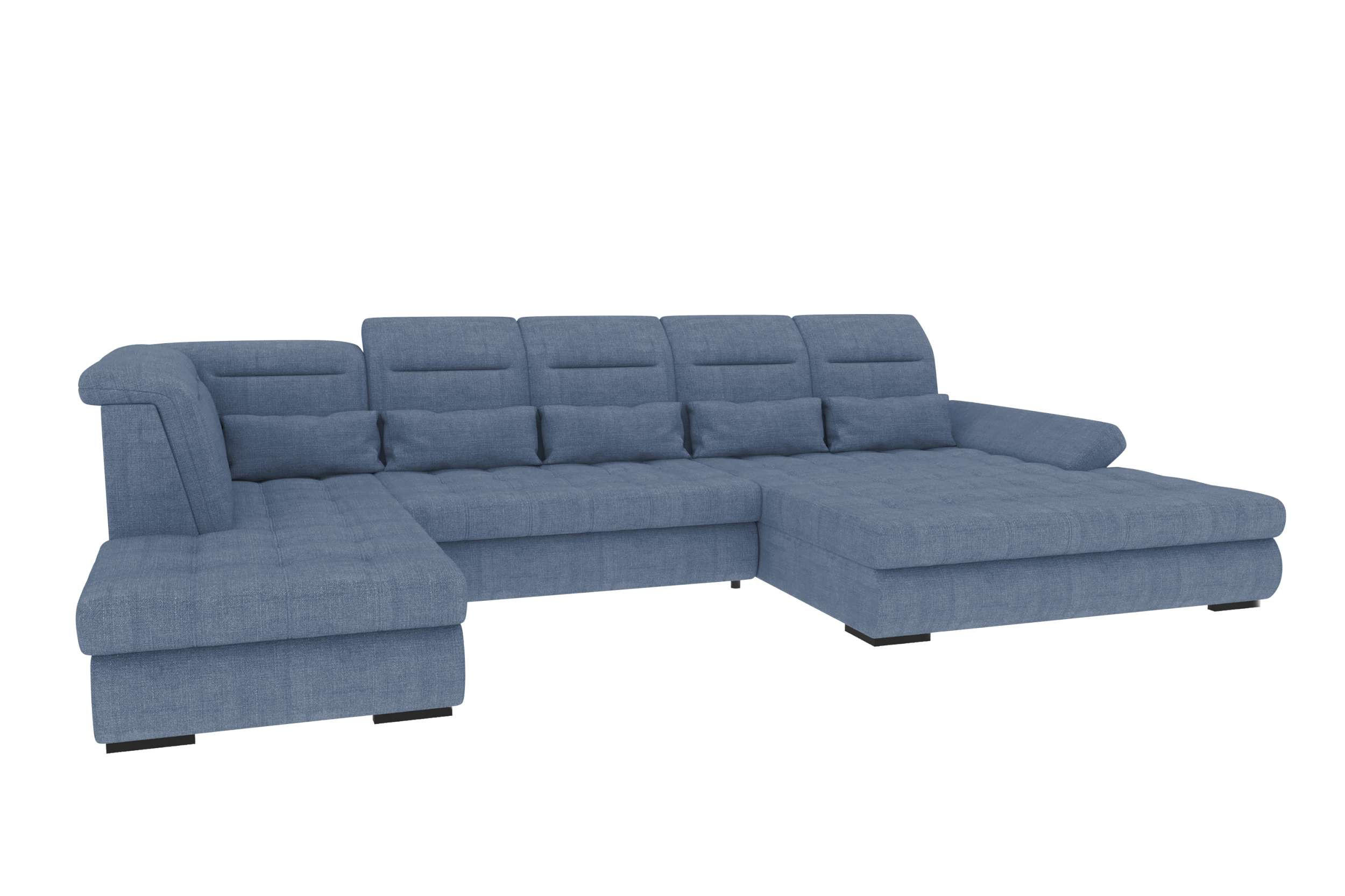 WOHNLANDSCHAFT Toscana Strukturstoff inkl. Schlaffunktion - Blau, Textil (358/87/208cm) - 99rooms