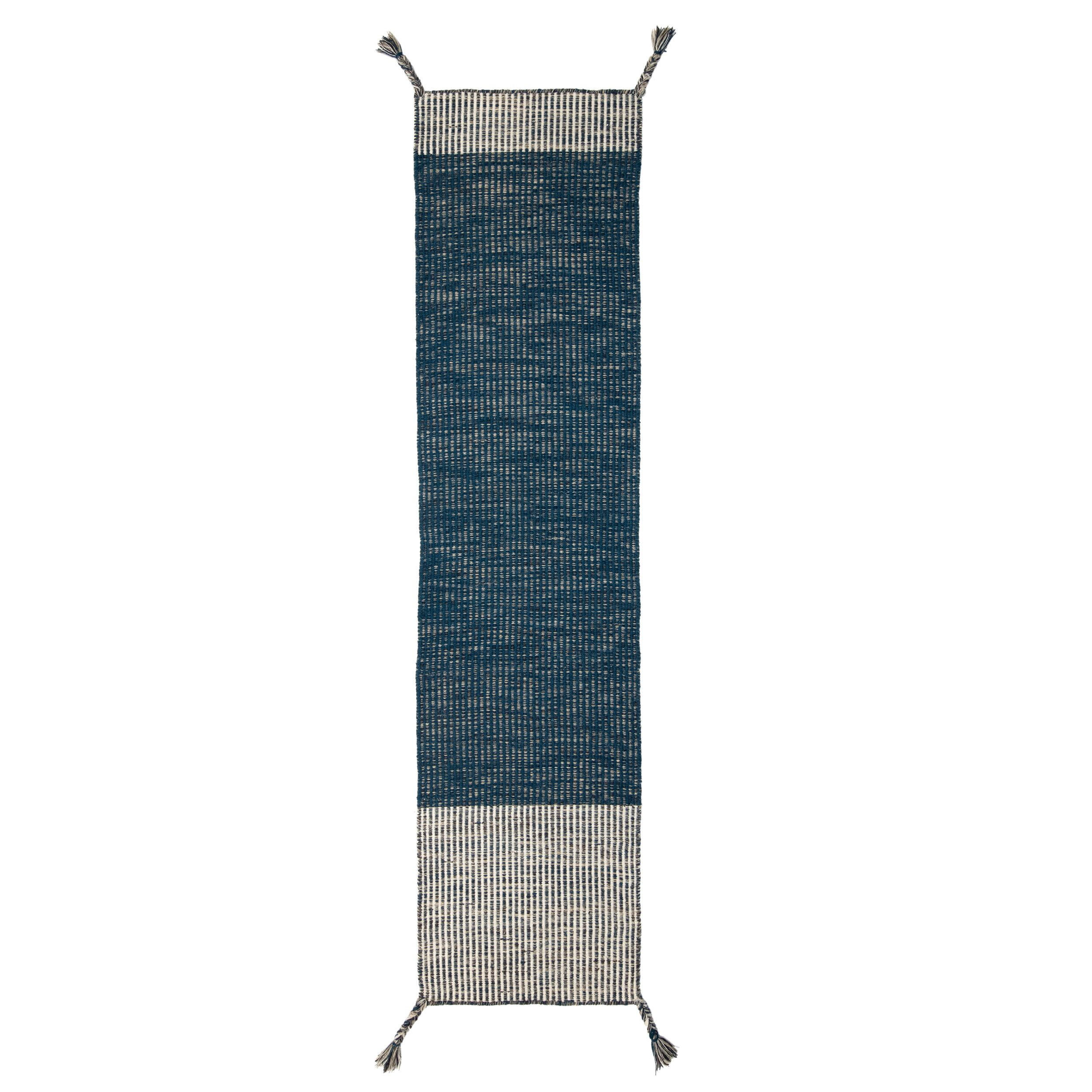 TEPPICH Kurzflor Gestreift, Zweifarbig, mit Fransen wendbar, Flur schmutzabweisend Blau Läufer 60x200 - Blau, Textil (60/200cm) - KADIMA DESIGN