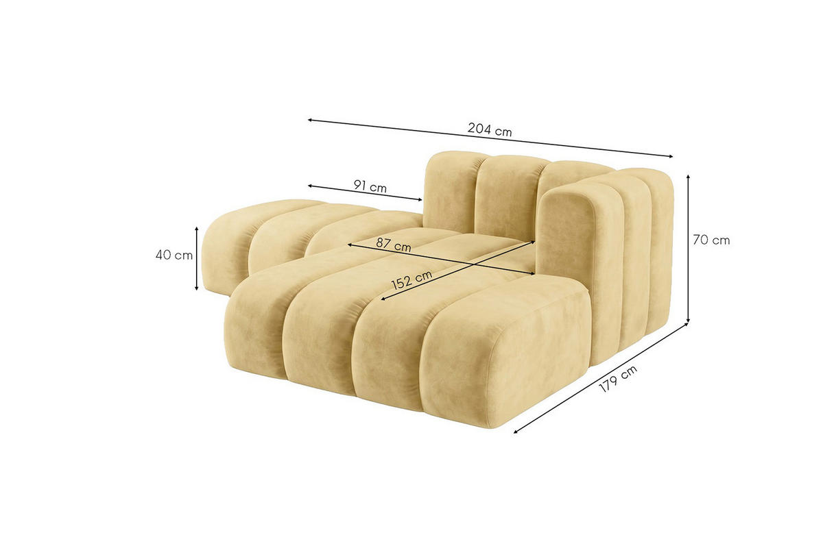 CHAISELONGUE Modulare Mit Hocker, Velvet-Stoff Riviera, Buttergelb, Rechts, GRAND - Hellgelb, Holz (204/179cm) - Kaiser Möbel