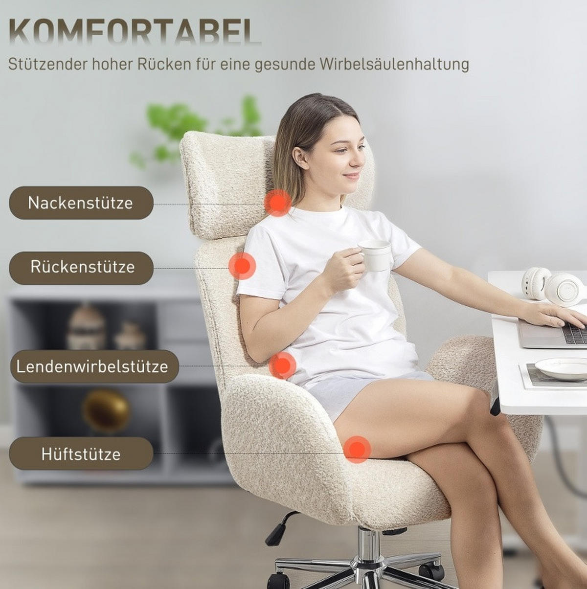 BÜROSTUHL höhenverstellbar mit Kopfstütze Polyester Light Gray - Hellgrau, Kunststoff (65/123/75cm) - Meubliv