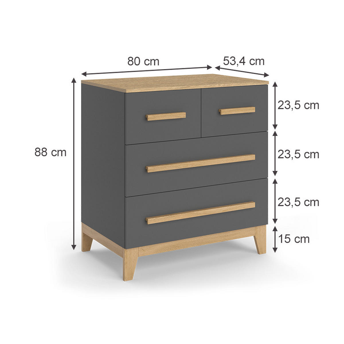 KOMMODE Malia Grau/Eiche 80 x 88 cm mit 4 Schubladen - Eichefarben/Grau, Holzwerkstoff (80/88/53.4cm) - VitaliSpa