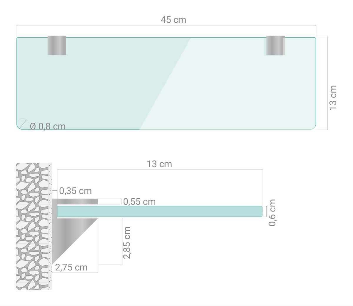 GLASABLAGE 45x13 cm Glas Weiß - Transparent, Glas (45/0.6/13cm) - TULUP