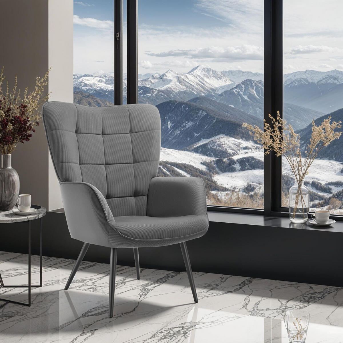 SESSEL Hygge,72 x 76 x 100,5 cm,Feincord anthrazit/schwarz - Anthrazit/Schwarz, Kunststoff (72/100.5/76cm) - tectake