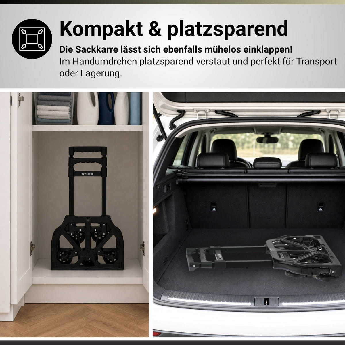 TREPPENSTEIGER Sackkarre Elephant klappbar 100x39x47cm Traglast 80kg AluminiumrahmenTRR Fachgummiräder Schwarz - Schwarz, Metall (47/39/100cm) - PROREGAL