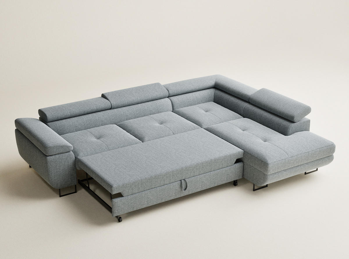 ECKSOFA Concord Blau grau Webstoff - Rechts Seite - Blaugrau/Schwarz, Holz/Holzwerkstoff (277/203cm) - Maison de Reve