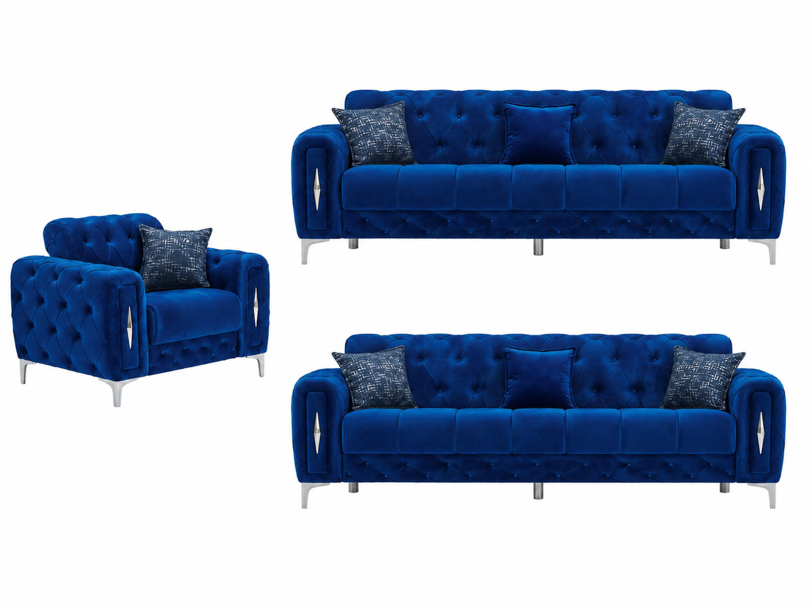 SITZGARNITUR Patna, Blau Stellvariante 3+3+1 - Blau, Holzwerkstoff/Kunststoff (245/80/100cm)