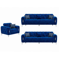 SITZGARNITUR Patna, Blau Stellvariante 3+3+1 - Blau, Holzwerkstoff/Kunststoff (245/80/100cm)