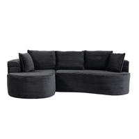 ECKSOFA aus Cord 250x152x82 cm Dunkelgrau mit Getränkehaltern, Seitentaschen und Kissen im Bogendesign - Dunkelgrau, Textil (250/152cm) - Modfu