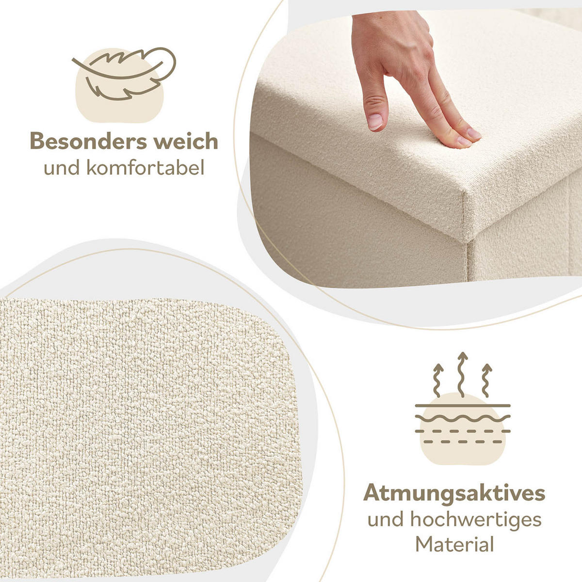 SITZHOCKER 41/31/31 cm, faltbar, Beige - Beige, Kunststoff (31/31/41cm) - Laleni