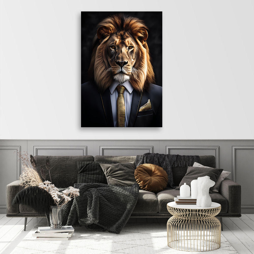WANDBILD löwentiere im anzug - Schwarz, Textil (80/120cm) - Feeby