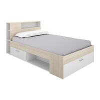 BETT mit Kopfteil, Stauraum & Schubladen - 120 x 190 cm - Holzfarben & Weiß - LEANDRE - Naturfarben, Holz (129.5/218.5cm) - Vente-Unique