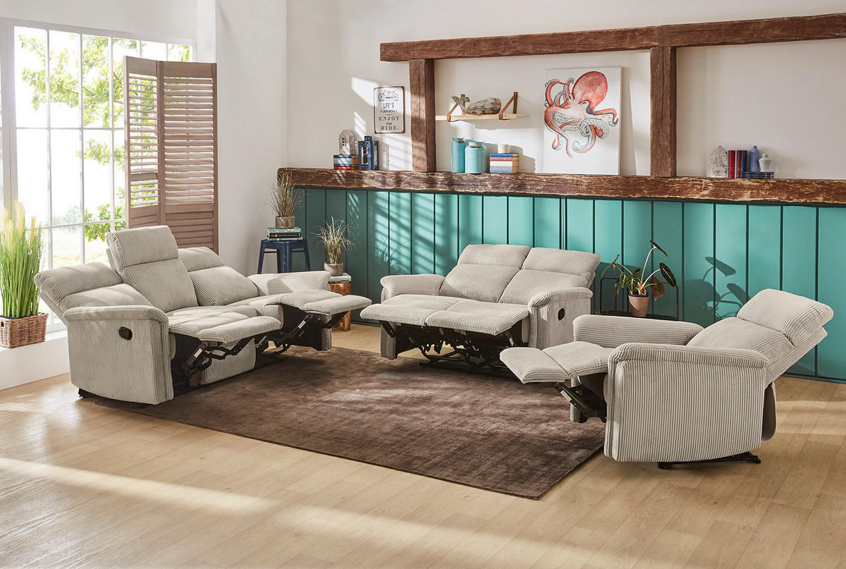 2-SITZER-RELAXSOFA Federkern, Liegefunktion verstellbar durch halbautomatische Relaxfunktion B127/T93/H100 cm, Cord Beige / 15505 - Beige/Schwarz, Textil (127/100/93cm) - luma-home