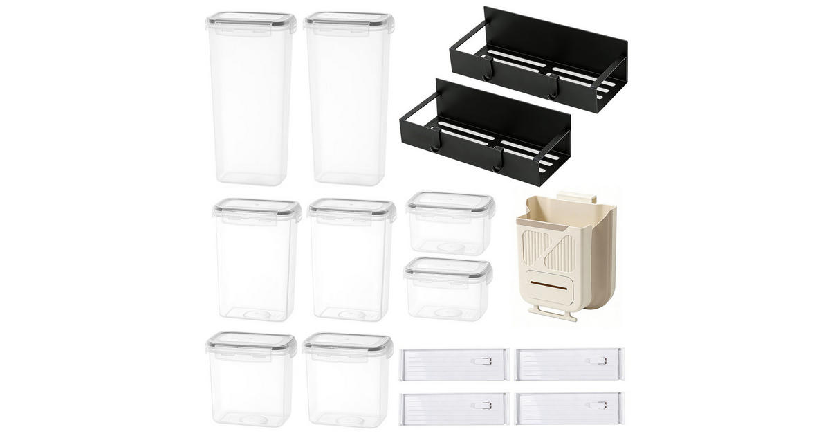 KÜCHEN Organizer Set 15-teilig mit Vorratsdosen, Schubladenteiler & Wandregal jetzt nur online ➤