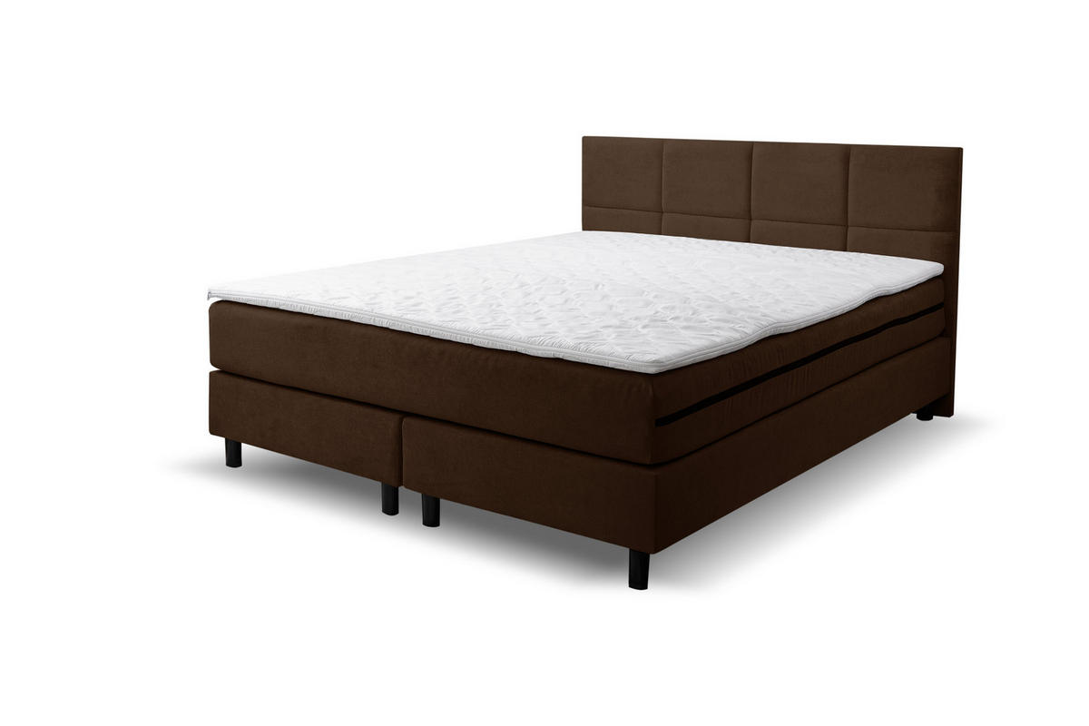 BOXSPRINGBETT Kansas, Polsterbett Maße: 180x200 cm, Farbe: Braun, Velourstoff, Doppelbett mit Bonell-Matratze H3 inkl. Topper - Braun, Holz/Kunststoff (180/200cm) - VENASI MÖBEL
