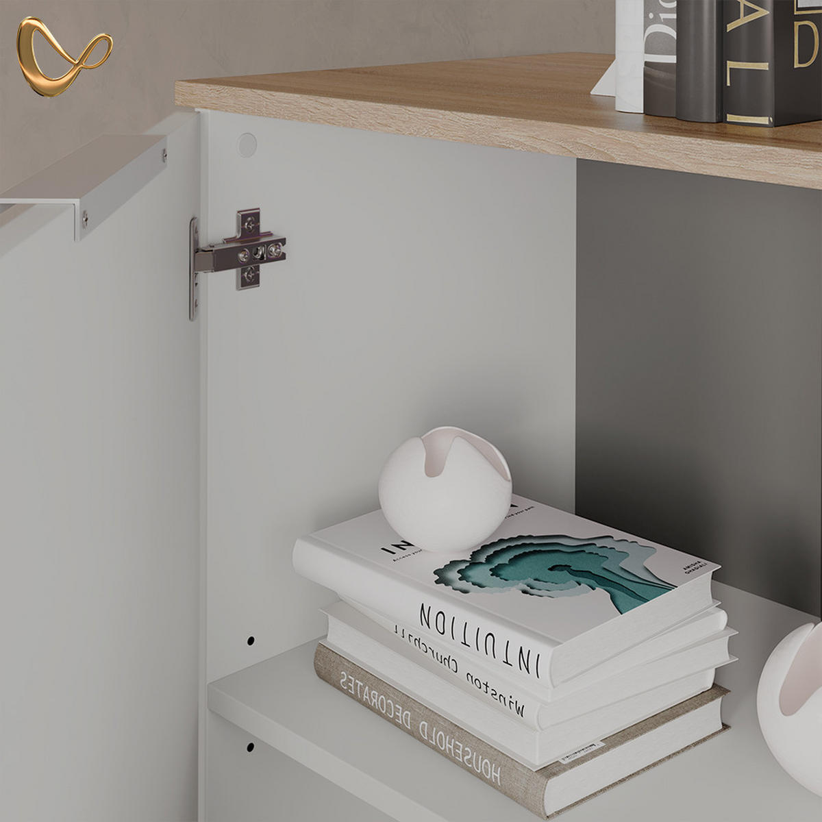 KOMMODE Piave Weiß mit Regal - Weiß, Holzwerkstoff (50/80/40cm) - Livinity®