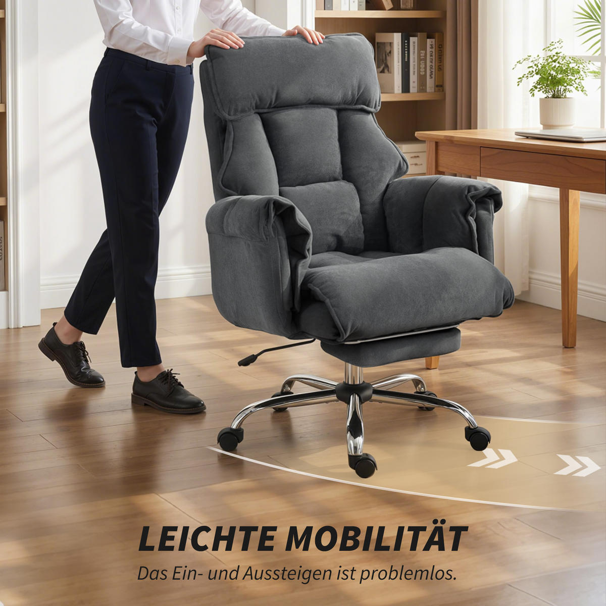 BÜROSTUHL höhenverstellbar Dunkelgrau 80/80/106 cm - Dunkelgrau/Silberfarben, Textil/Metall (80/114/80cm) - HOMCOM