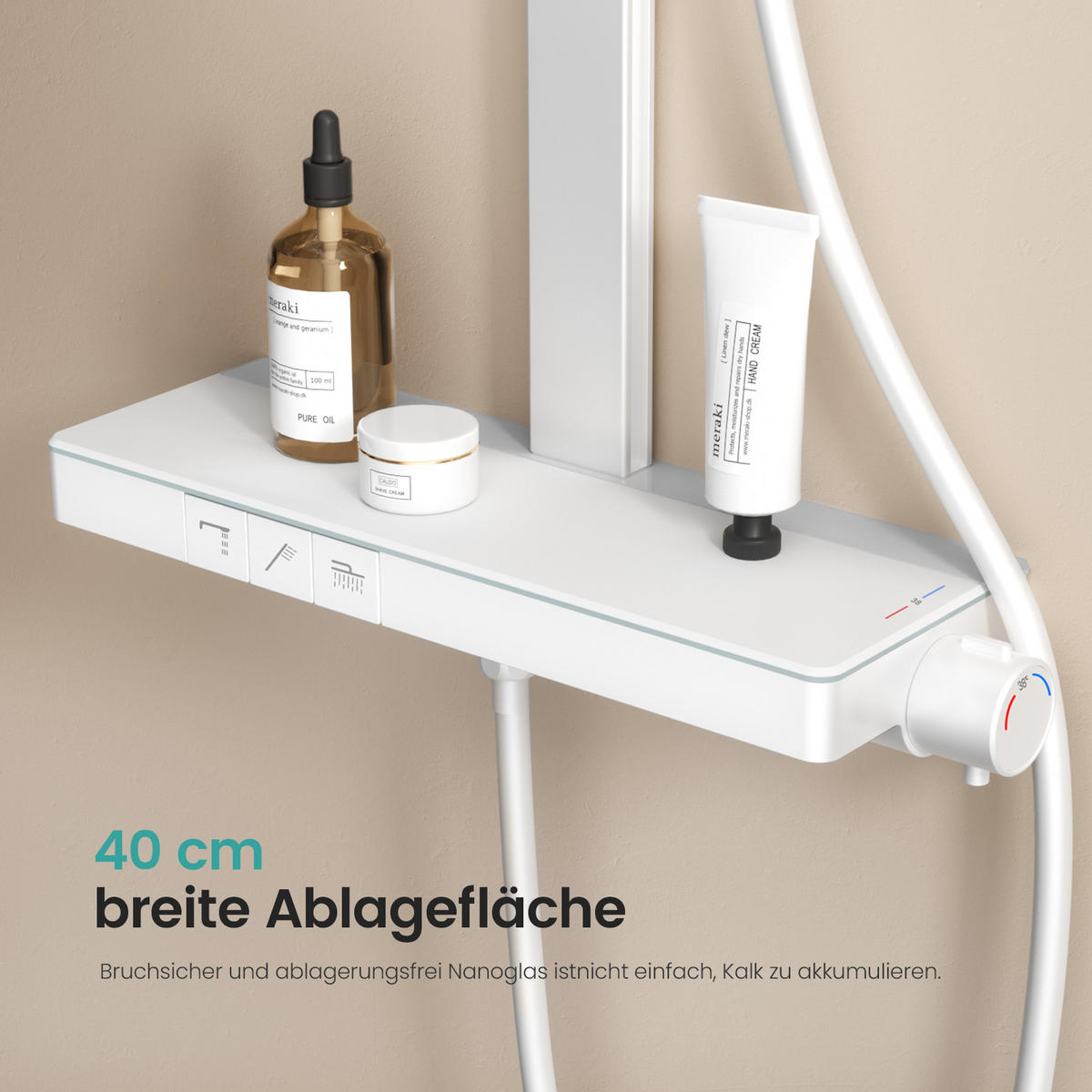 ÜBERKOPFBRAUSESET mit Brausethermostat Weiß - Weiß, Metall (43.7/112.2/62.5cm) - EMKE