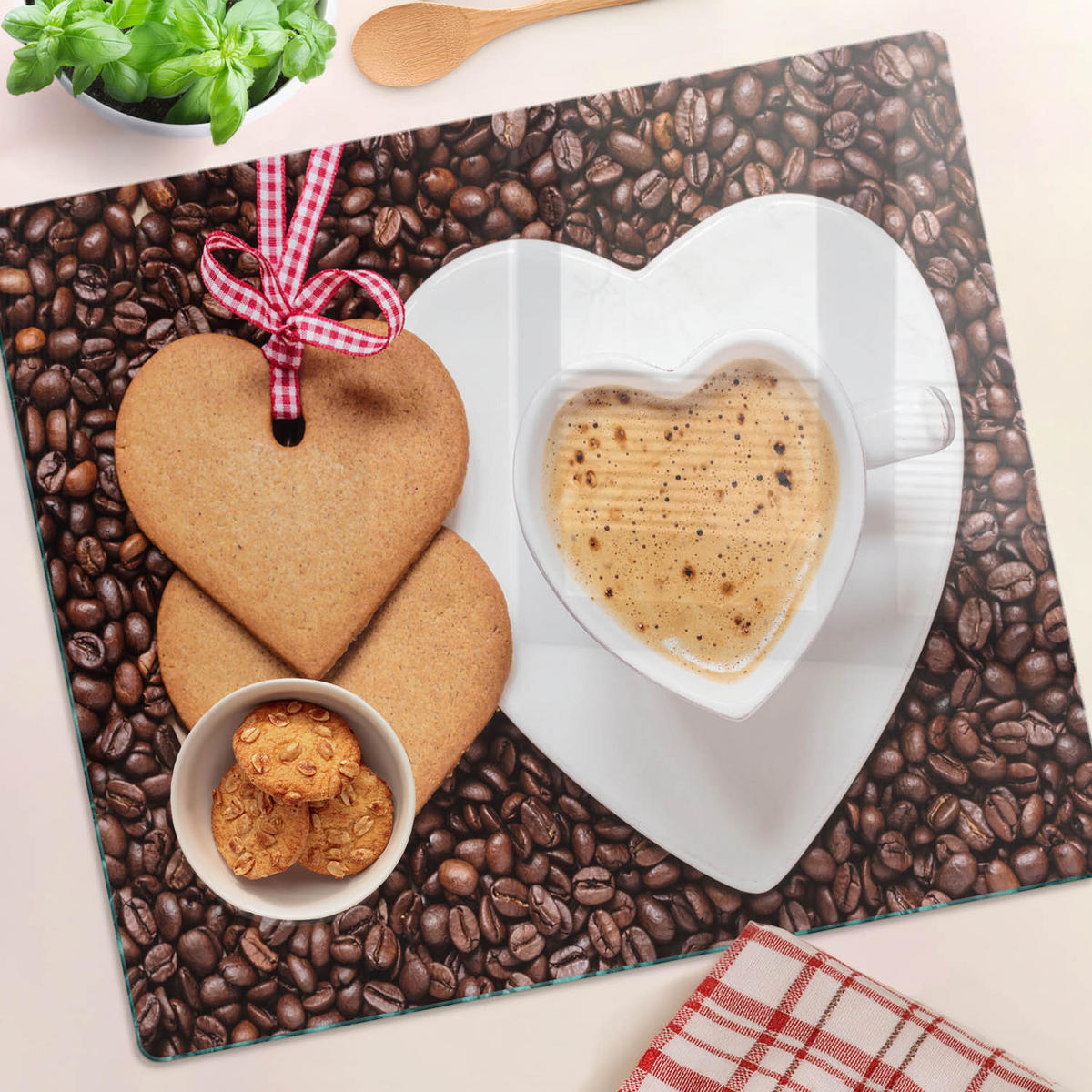 GLASPLATTE 60x52 cm Kaffee und Lebkuchen - Braun, Glas (60/0.4/52cm) - TULUP