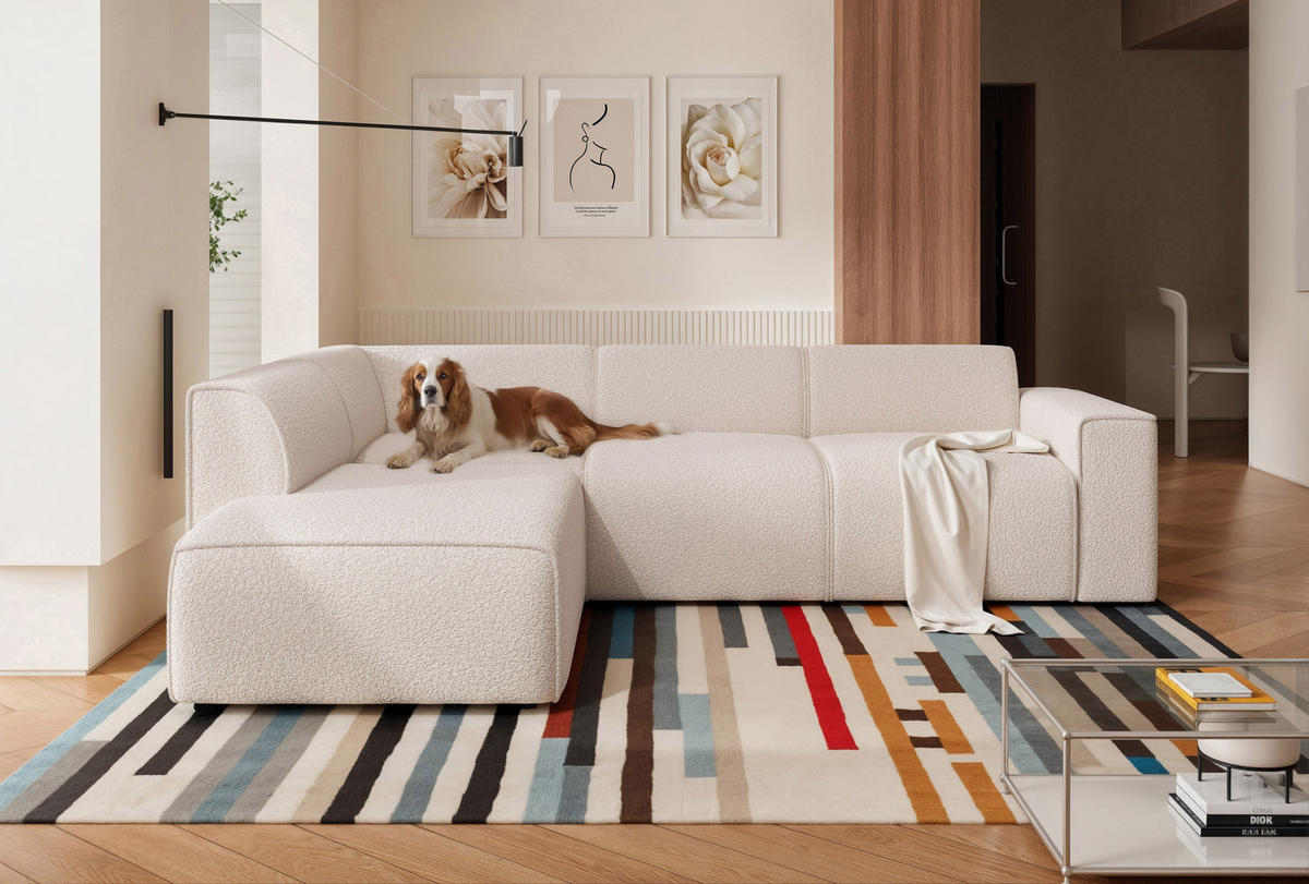 ECKSOFA ZAVO Feiner Mischstoff in Creme - Creme, Holzwerkstoff/Kunststoff (310/218cm) - Idohome