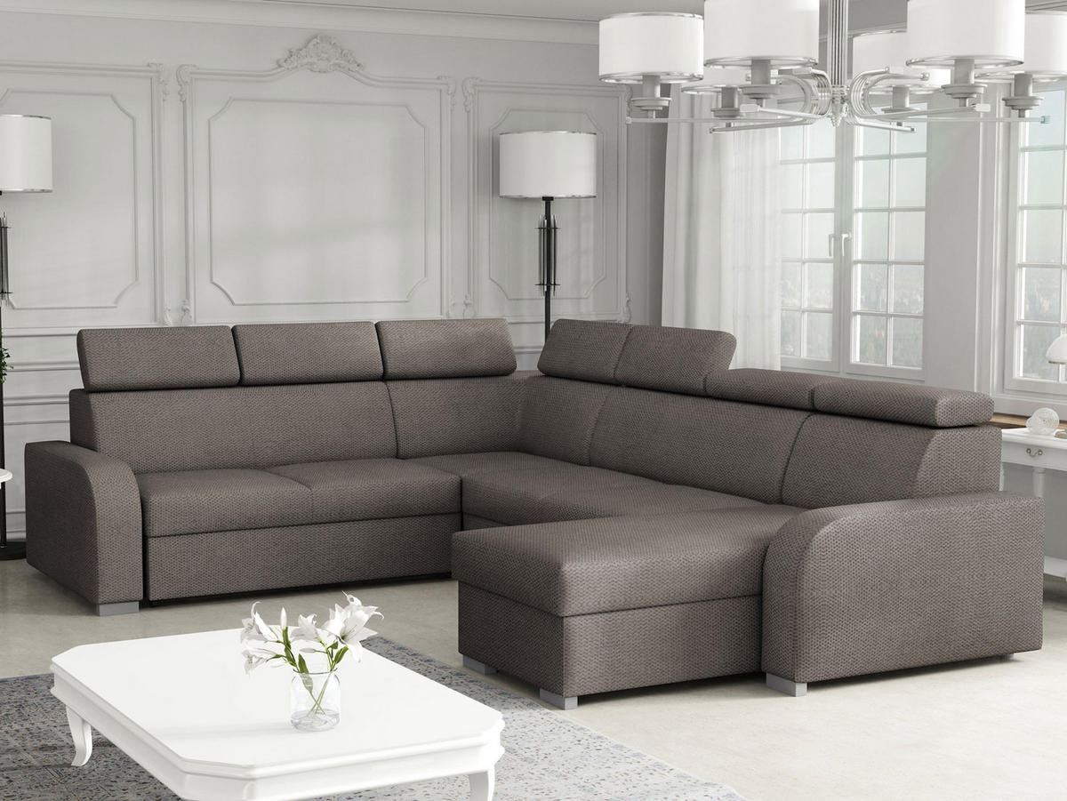 WOHNLANDSCHAFT Oslo 2rR2pLC - Silberfarben/Braun, Holz/Kunststoff (315/85/250cm) - MIRJAN24