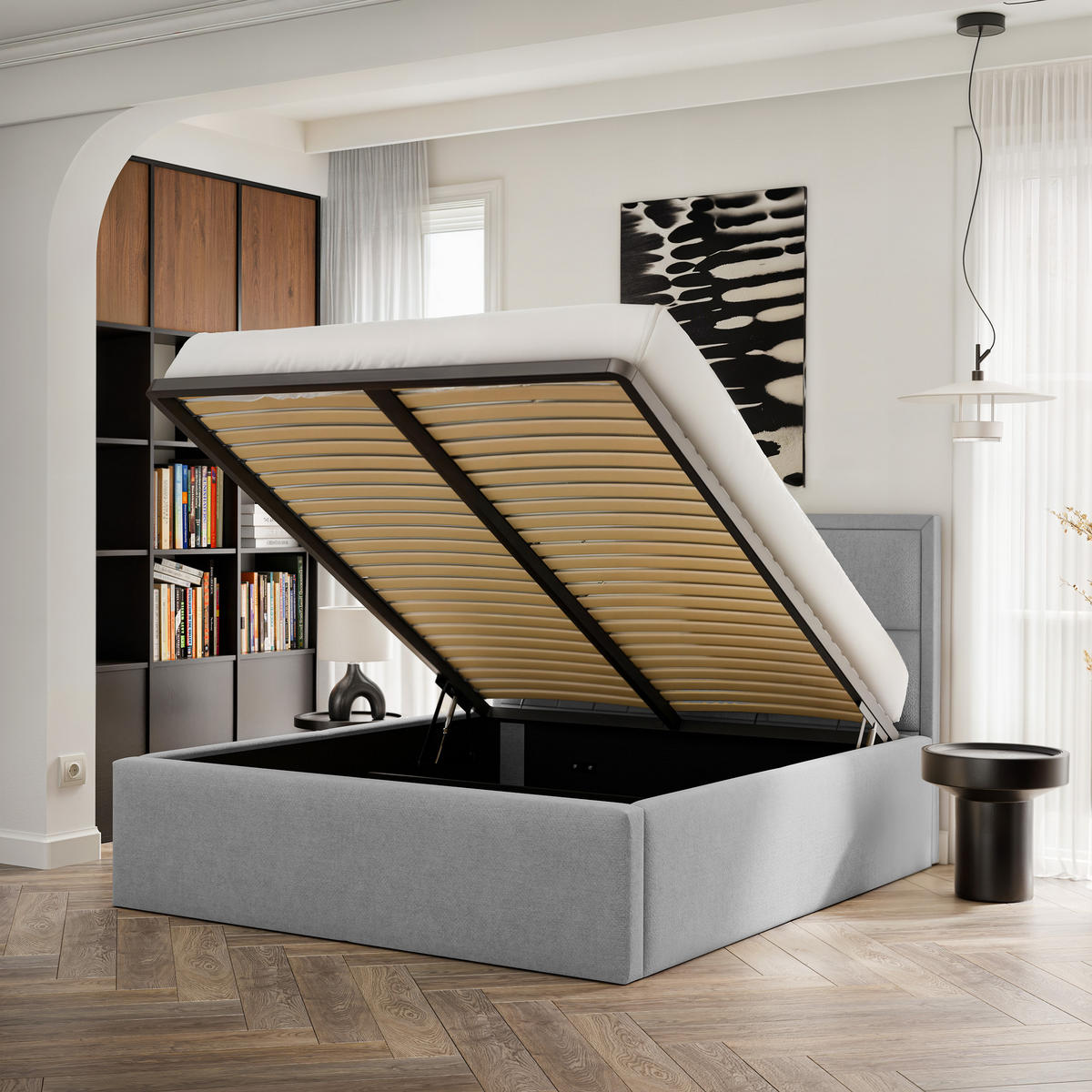 POLSTERBETT ELIN 160/200 cm Bettkasten, Grau - Hellgrau, Textil/Metall (160/200cm) - Idohome