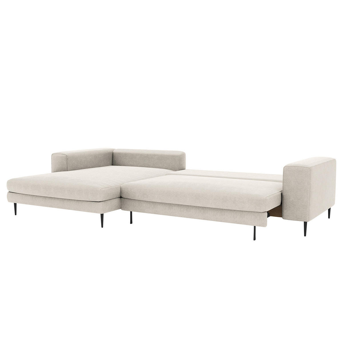 ECKSOFA mit Longchair - Schwarz Hochglanz/Beige, Textil/Metall (315/170cm) - home24