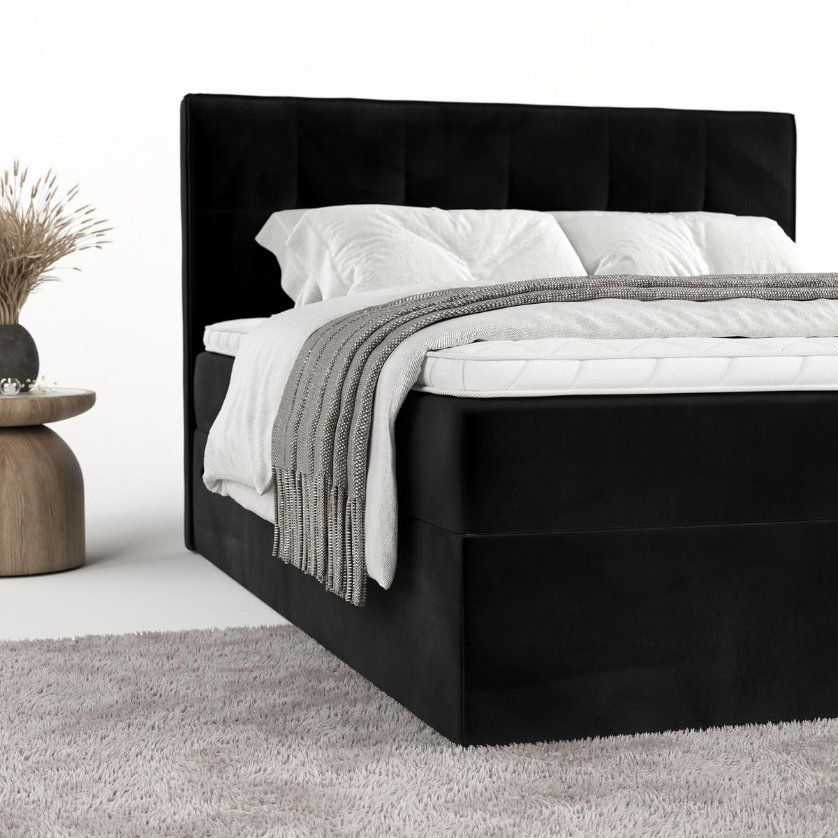 BOXBETT Mireo 180/200 cm Schwarz im Kronos Stoff - Schwarz, Holz/Holzwerkstoff (180/200cm) - AltaBeds