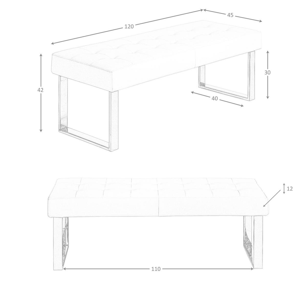HOCKERBANK Weiße Öko-Lederbank 120/45/42 cm - Edelstahlfarben/Weiß, Leder (120/42/45cm) - ANGEL CERDA