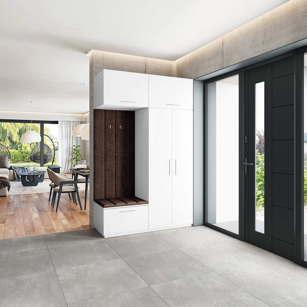 GARDEROBENSCHRANK REMA 150/240/60 cm Modern Garderobe-Set Weiß - Weiß/Braun, Holzwerkstoff (150/240/60cm) - MASSENO