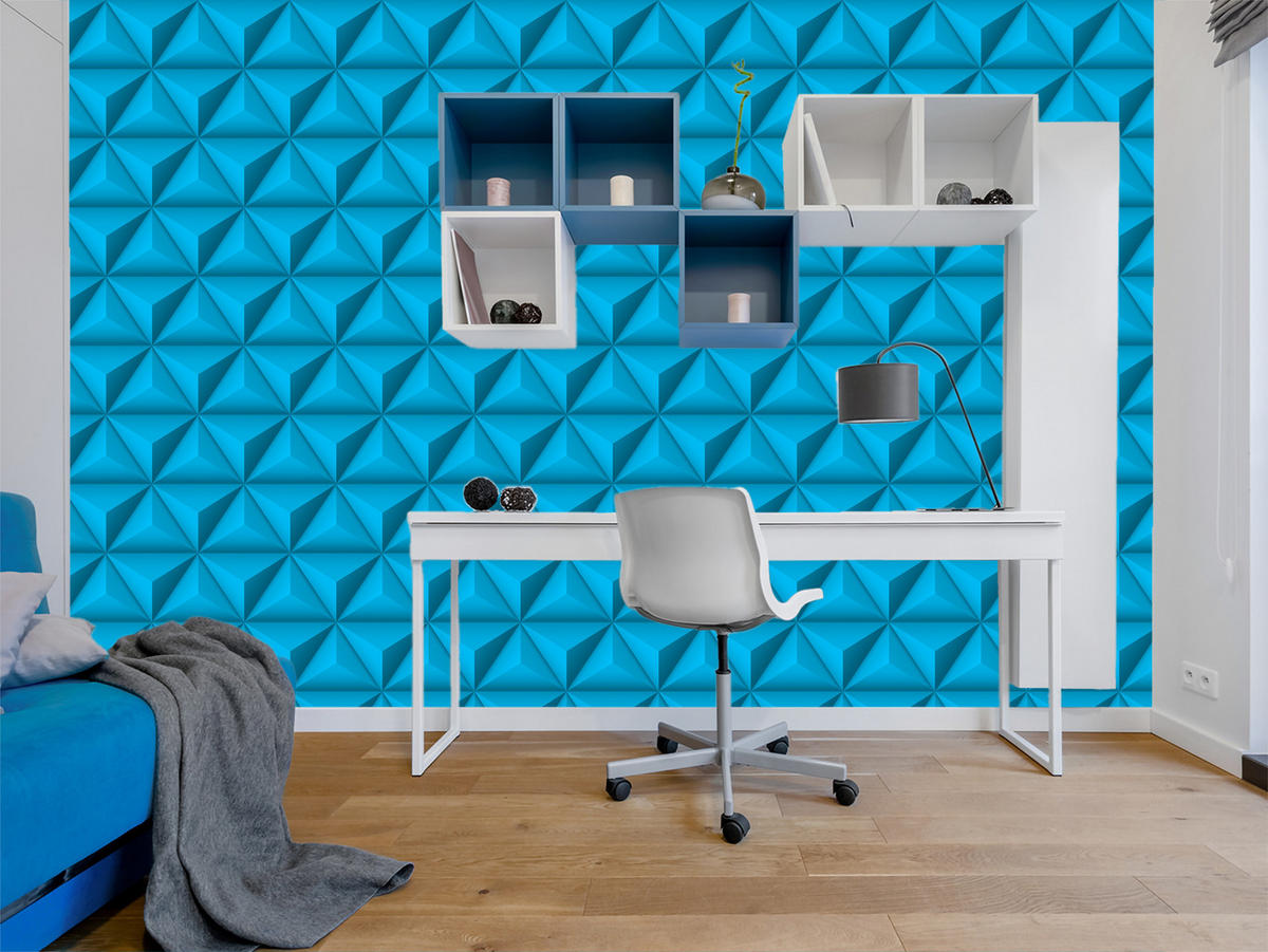 VLIESTAPETE Dreiecke in 3D-Optik – Blau, Türkis – 50x1000 cm - Türkis/Blau, Papier (50/1000cm) - Muralo