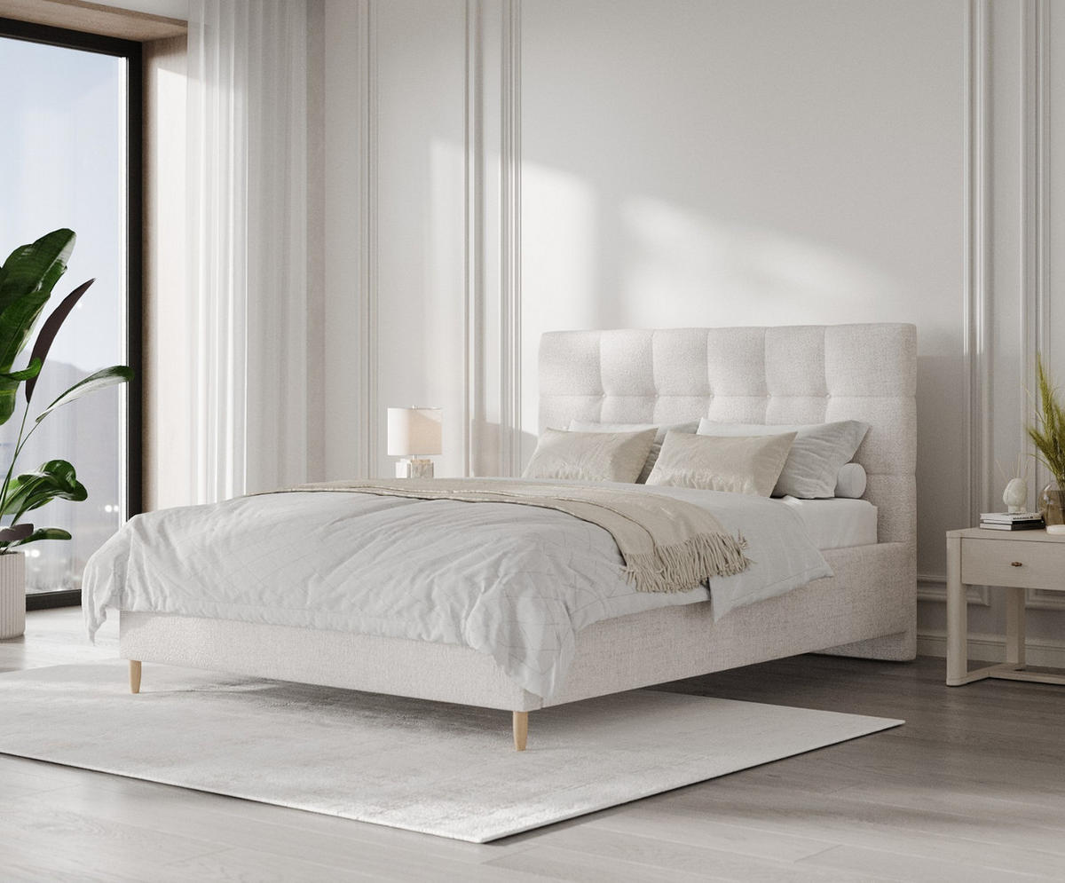 POLSTERBETT Cora 120/200 cm Hellbeige im Neve Stoff - Sandfarben/Naturfarben, Holz/Holzwerkstoff (120/200cm) - AltaBeds