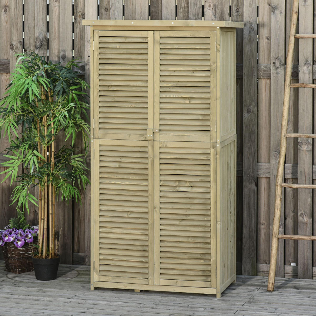 GERÄTESCHUPPEN Gerätehaus Geräteschrank, 4 Fächer, Kiefer, Tannenholz, Grau - Grau, Holz (465/160/87cm) - Outsunny