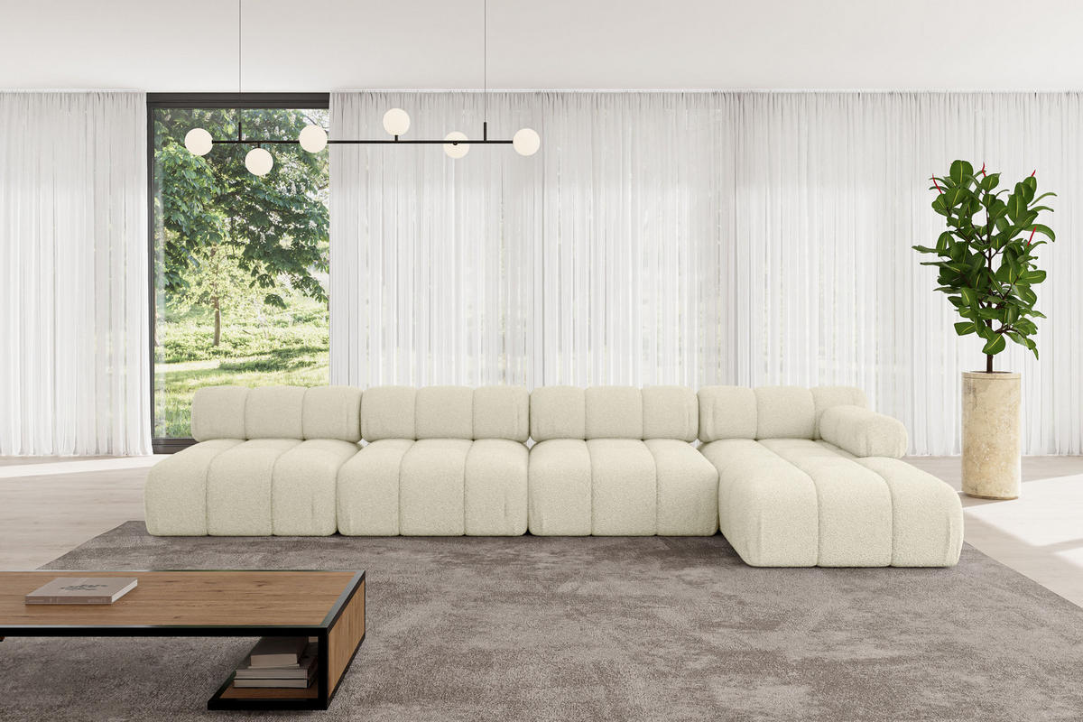 ECKSOFA modulares Sofa Razon-L3 - 380x160x70 cm Beige Bouclé - Beige, Holzwerkstoff/Textil (380/160cm) - ALTDECOR