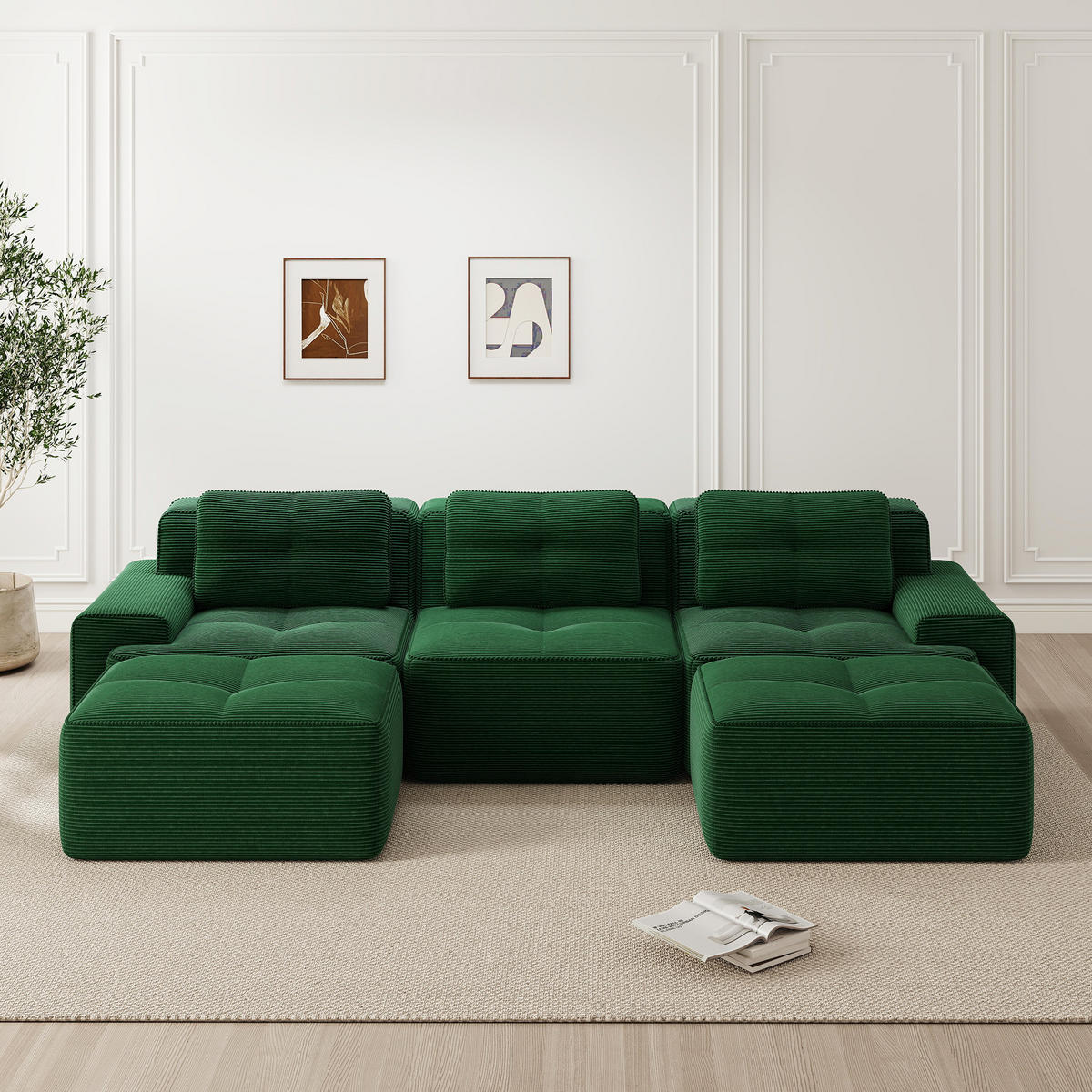 WOHNLANDSCHAFT Cord Grün - Grün, Textil (293/69/177cm) - WISHDOR