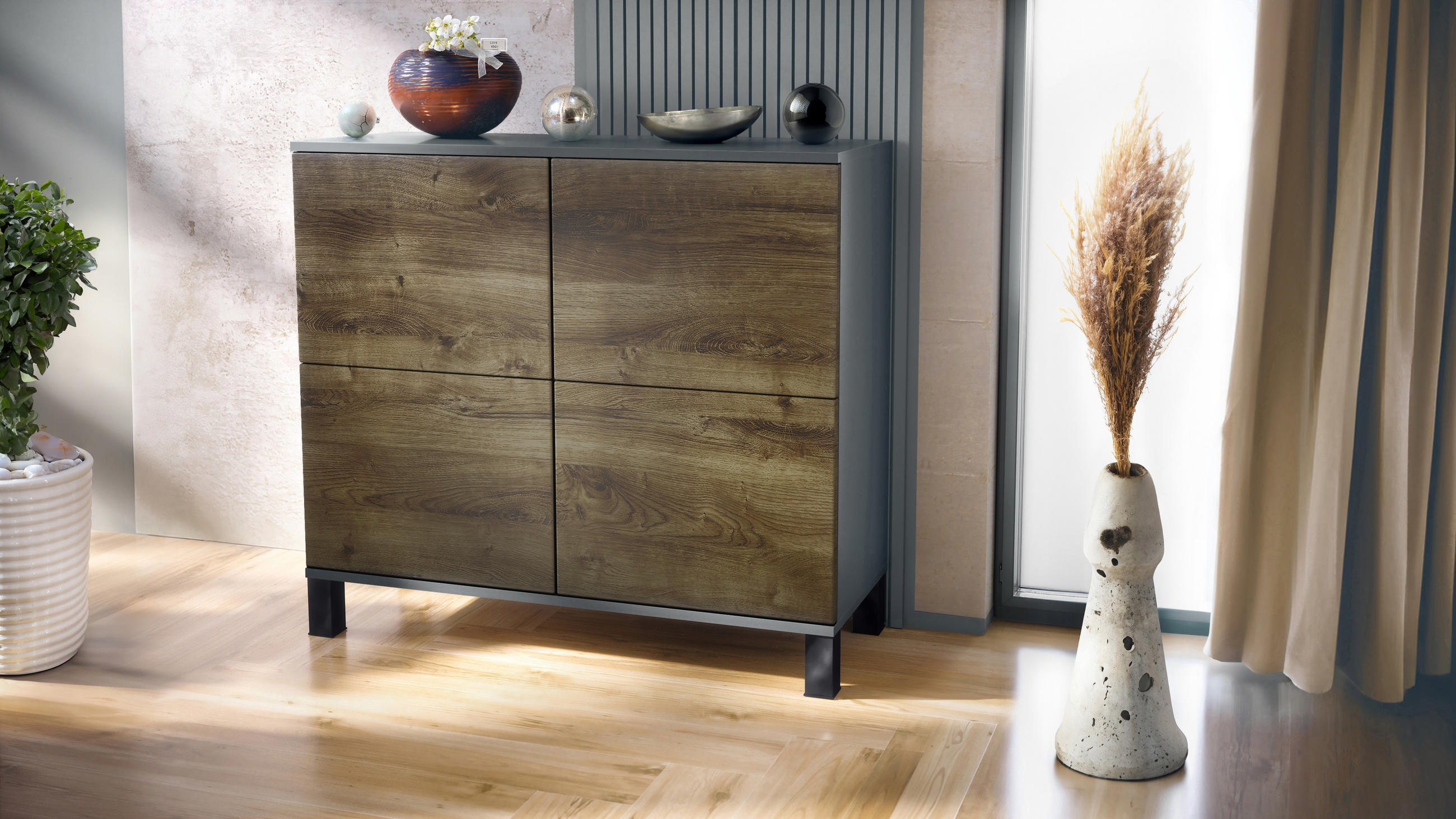 KOMMODE Rova Eiche Ribbeck - Alteiche, Holzwerkstoff (92.5/84.5/35cm) - Vladon