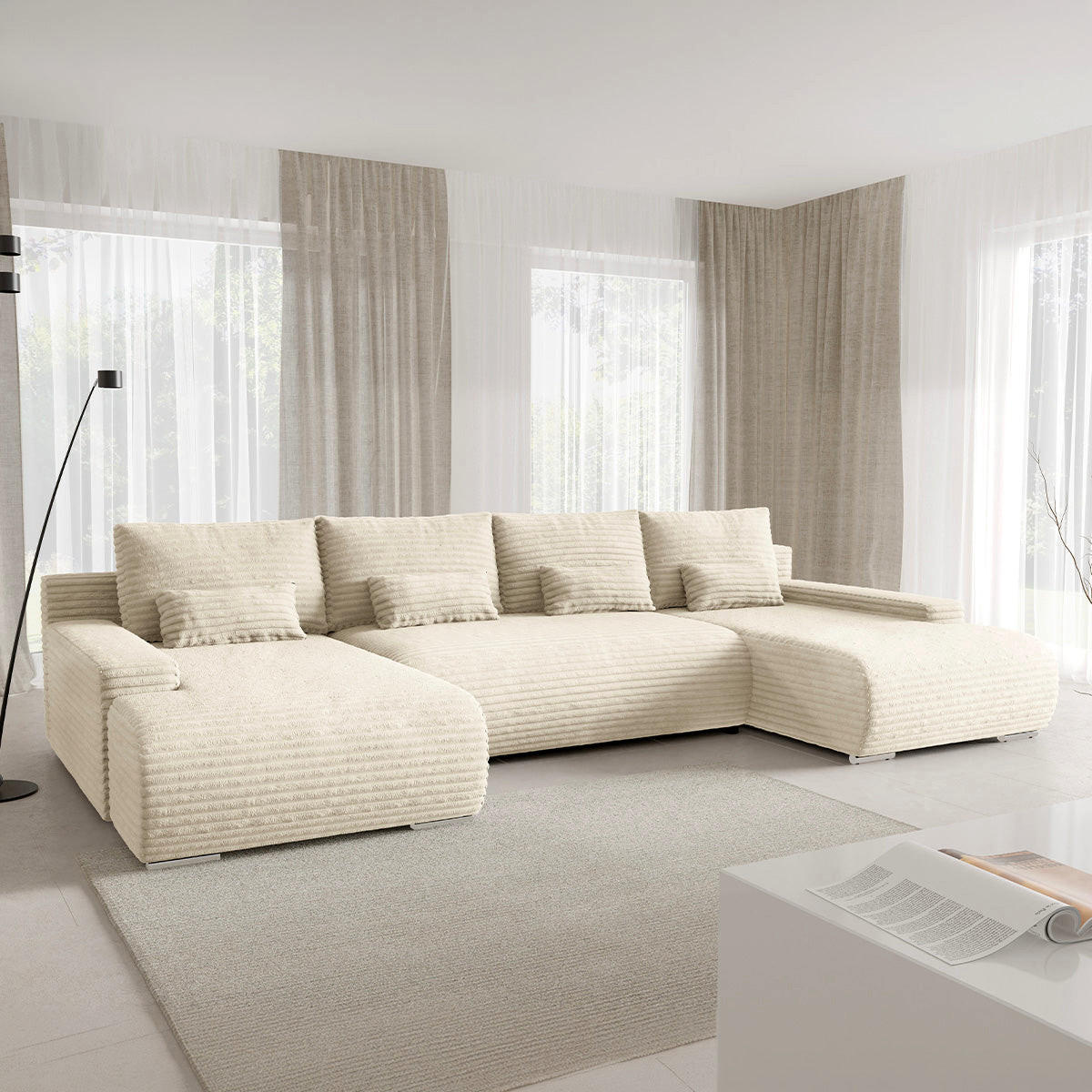PANORAMASOFA Ivana 4 Sitzplätze Weiß - Weiß, Holz (350/85/172cm) - Petits-meubles