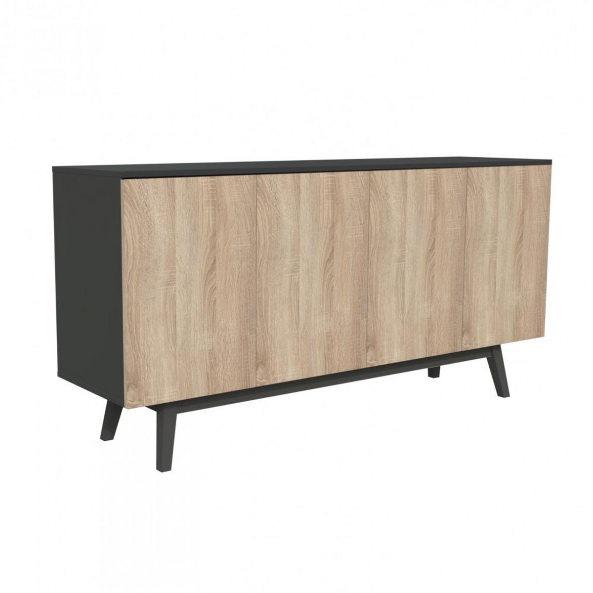 SIDEBOARD HOME mit Türen Schubladen/ Schwarz und Eiche gebleicht - Multicolor, Holzwerkstoff (160/80/42cm) - Weber Industries