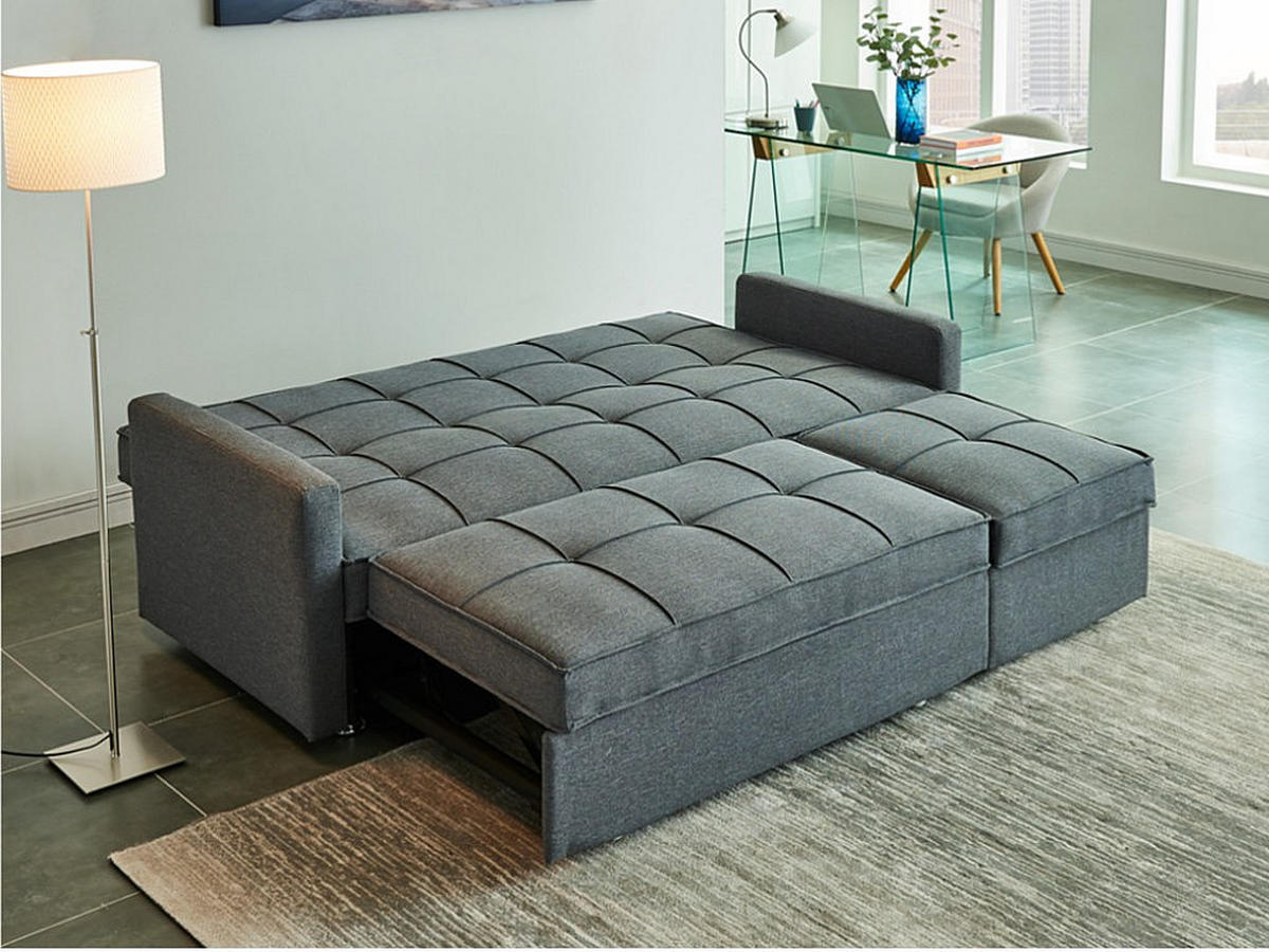 SCHLAFSOFA 3-Sitzer - Stoff - Grau - CANETTI - Grau, Textil (206/98/86cm) - Vente-Unique