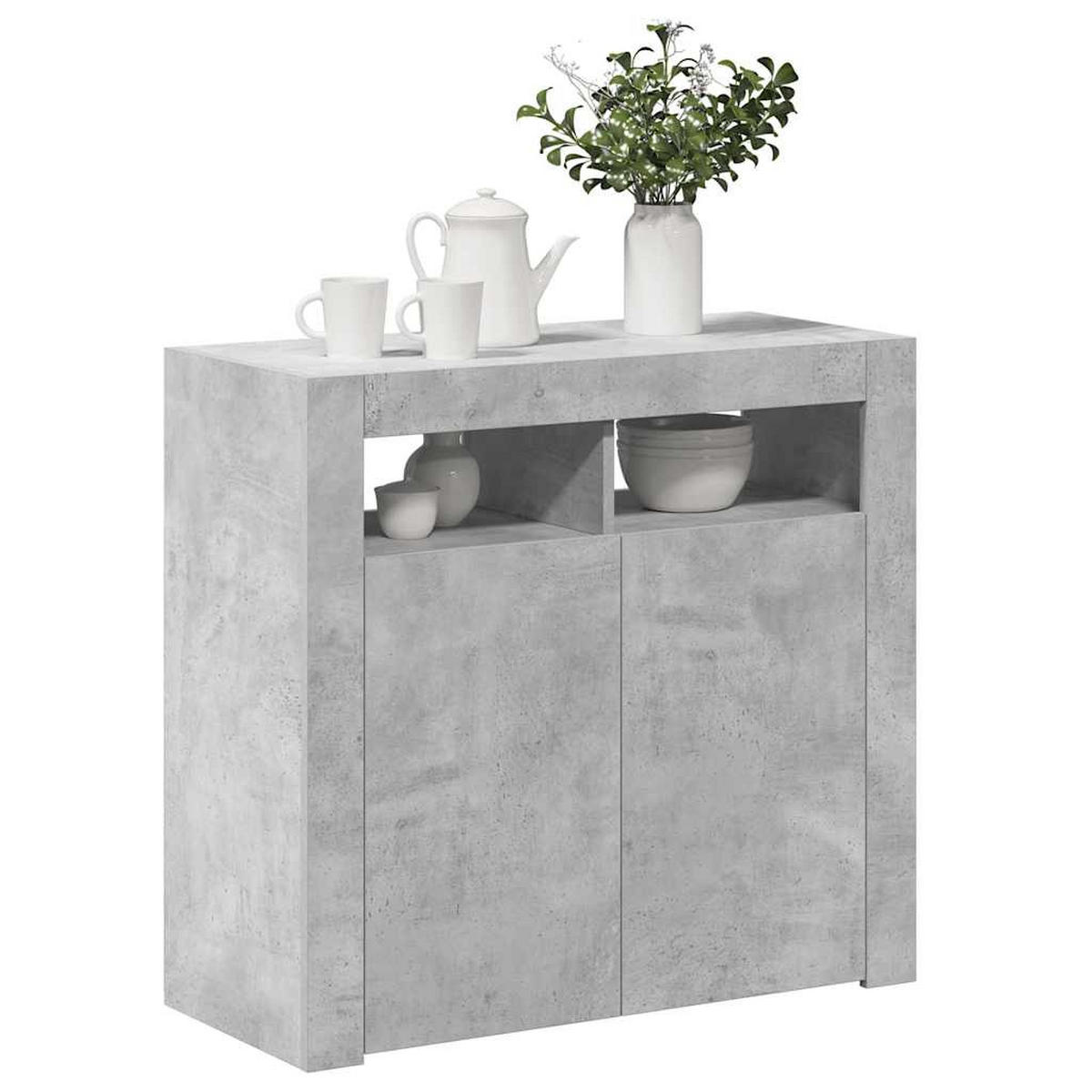 SIDEBOARD mit LED-Licht 80/35/75 cm aus Holzwerkstoff Betongrau - Hellgrau, Holz (80/75/35cm) - vidaXL
