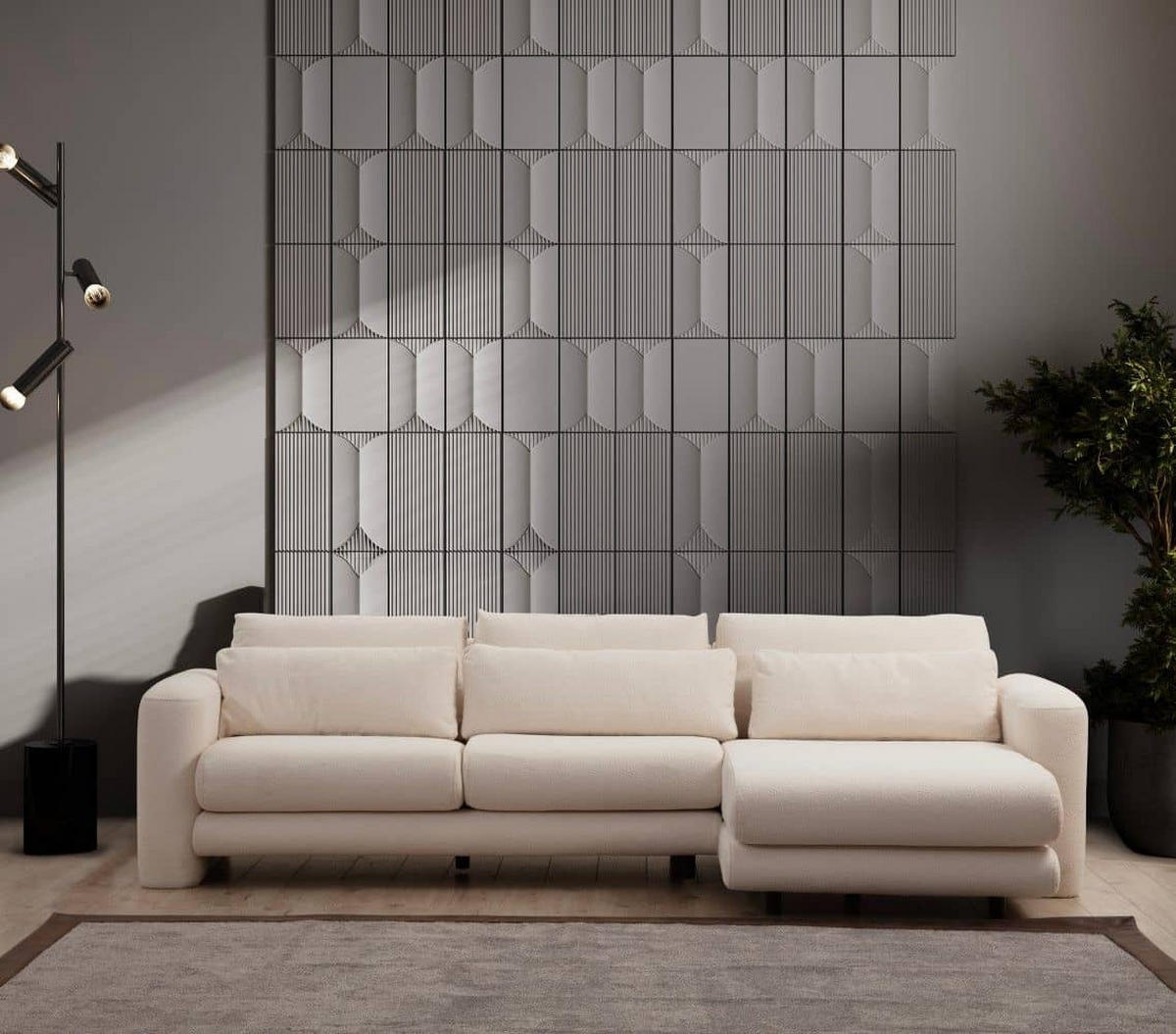 ECKSOFA mit losen Rückenkissen - Creme/Schwarz, Holz/Kunststoff (165/290cm) - myHomelando