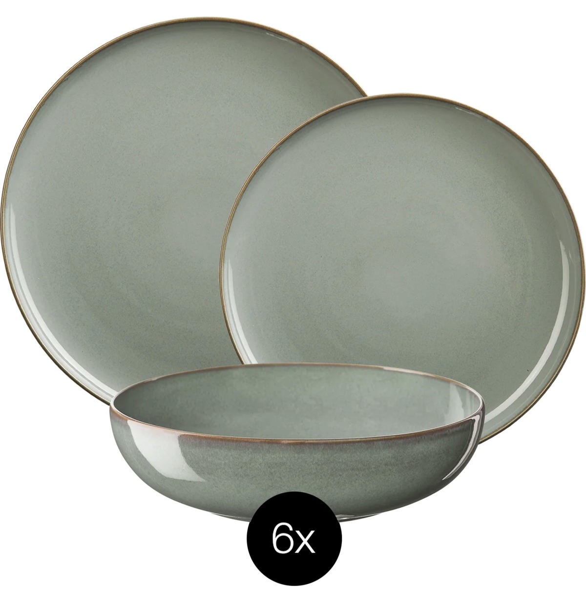 GESCHIRRSET6 PERSONEN GESCHIRRSETSaisons - Eucalyptus - 18-teilig / 6 Personen - 6 Speiseteller, 6 Schalen und 6 FRÜHSTÜCKTELLER - Grün, Keramik (2/2/1cm)