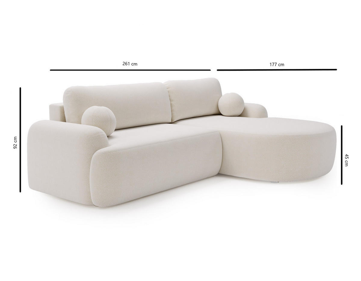 ECKSOFA Cloudy Creme, Sofa aus Velourstoff mit Kissen, rechte seite - Creme, Holzwerkstoff/Textil (261/177cm) - Bettso