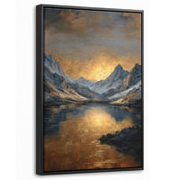 LEINWAND Bilder mit Rahmen - Bergkulisse mit goldenem Sonnenuntergang - 40x60 - Goldfarben, Textil (40/60cm) - MuchoWow