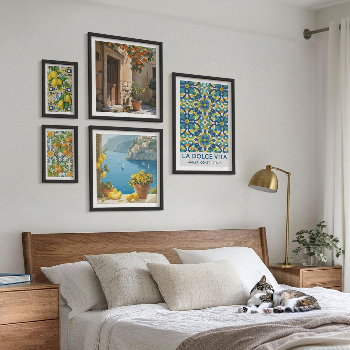 BILDER SET 5er Set - 50x50 cm & 20x30 cm & 40x60 cm Schwarzer Rahmen - Farbenfrohe abstrakte Zitrusfrüchte - Schwarz, Kunststoff (40/60cm) - TULUP
