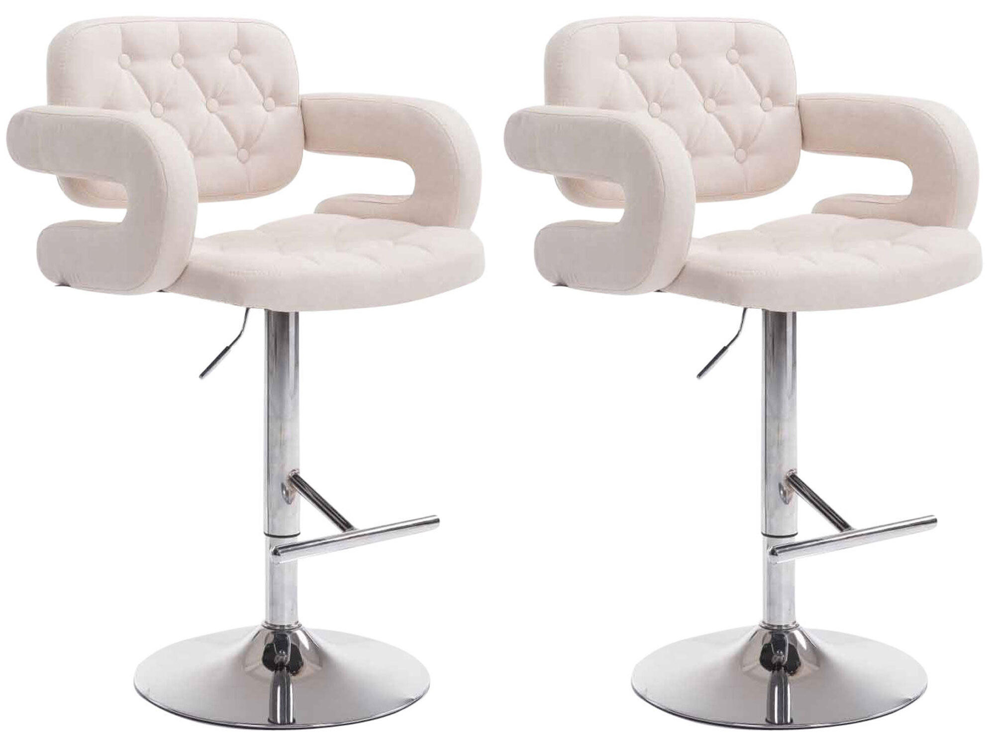 BARHOCKER Dubai, 2er Set, Gestell Metall in Chromoptik, Stoff Beige - Chromfarben/Creme, Textil/Metall (52/100/55cm) - TPFLiving