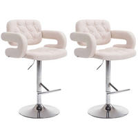 BARHOCKER Dubai, 2er Set, Gestell Metall in Chromoptik, Stoff Beige - Chromfarben/Creme, Textil/Metall (52/100/55cm) - TPFLiving