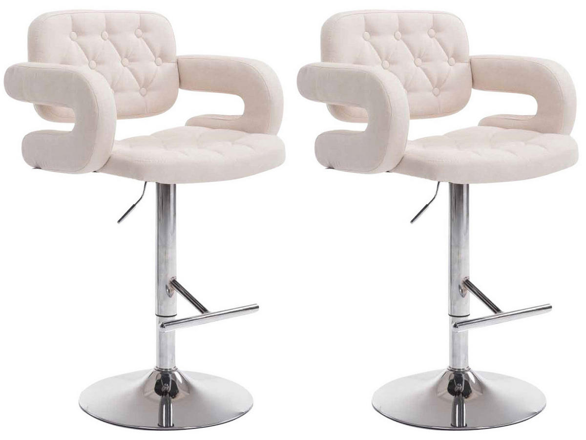 BARHOCKER Dubai, 2er Set, Gestell Metall in Chromoptik, Stoff Beige - Chromfarben/Creme, Textil/Metall (52/100/55cm) - TPFLiving