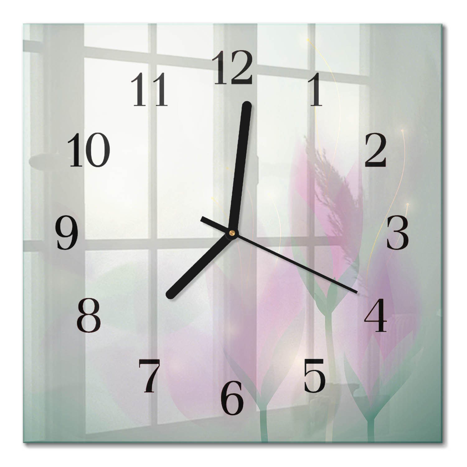 WANDUHR 30x30 cm - Blumen - Pink, Glas (30/30/0.4cm) - TULUP