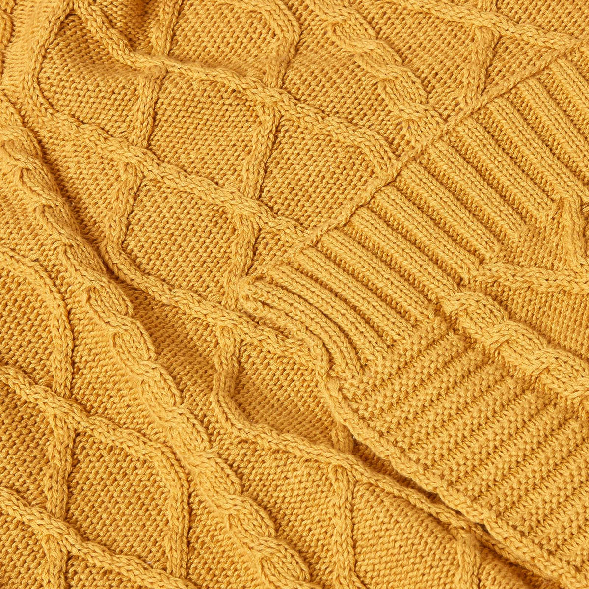 STRICKDECKE 150/200 cm, Baumwolle mit Rautenmuster - Dunkelgelb, Textil (150/200cm) - Homescapes
